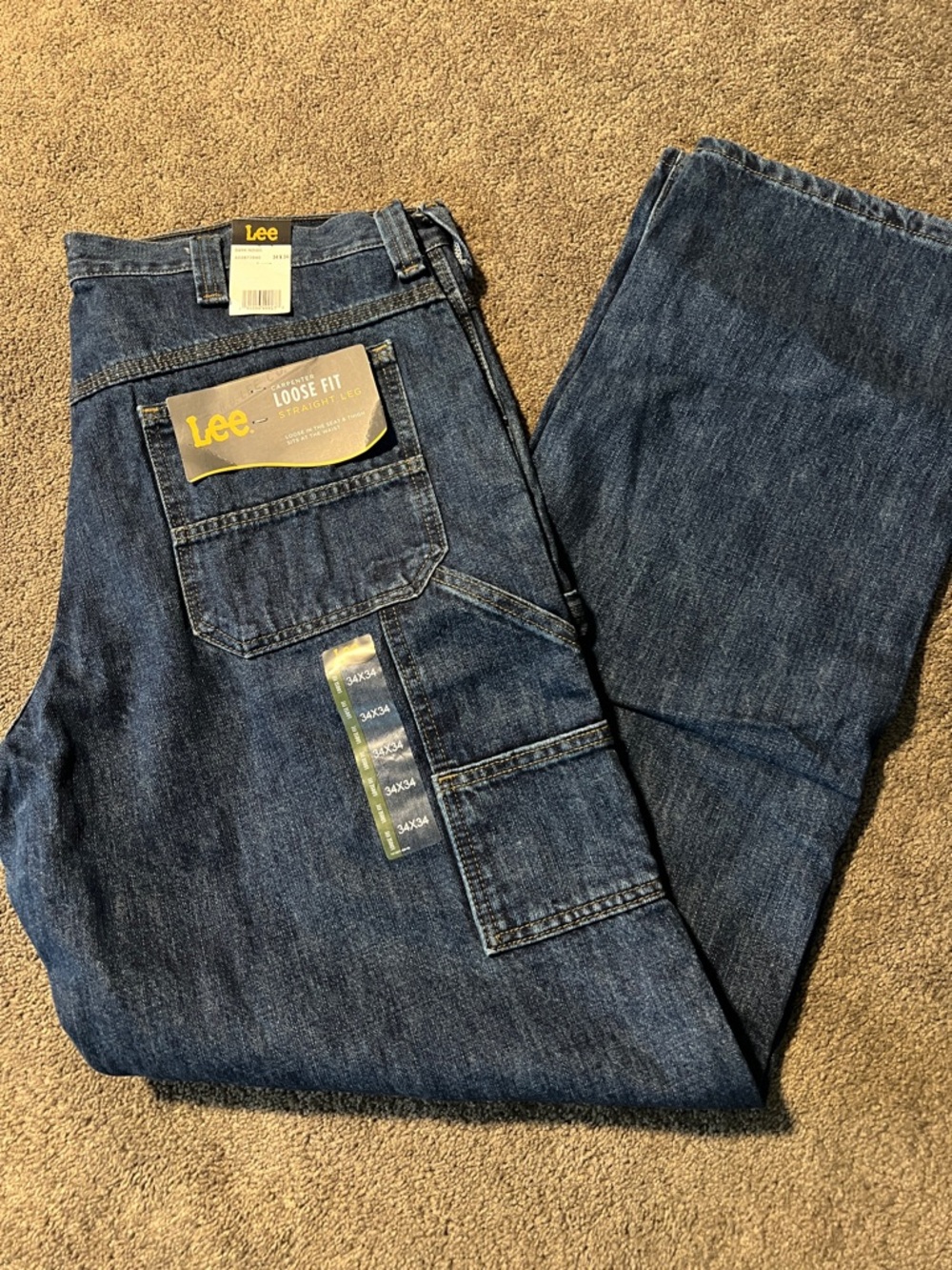 Lee Men's Loose Relaxed Carpenter Jeans - Dark Indigo Blue